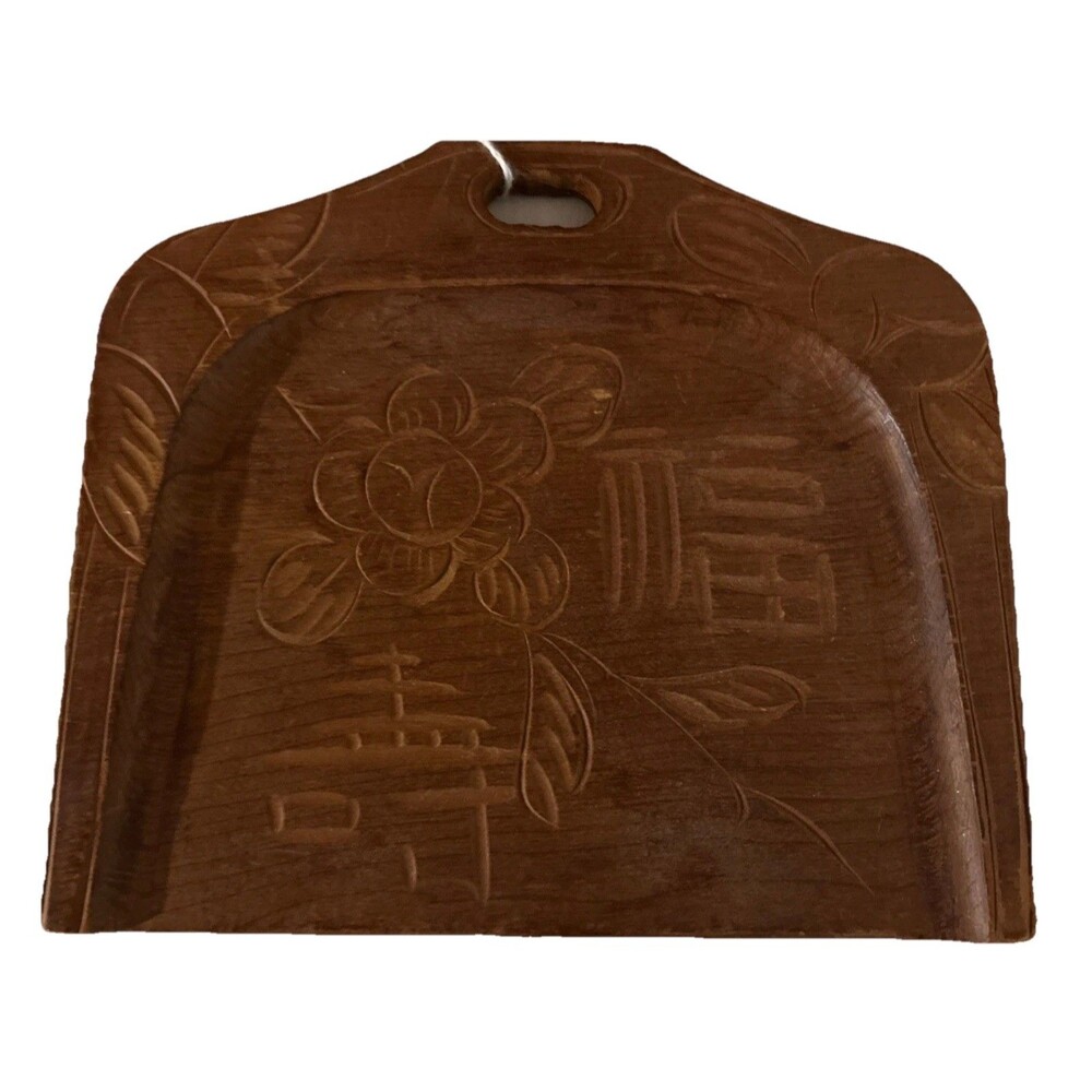Vintage Japanese Folk Art Retro Hand Carved Wood Table Crumb Tray Scraper Set
